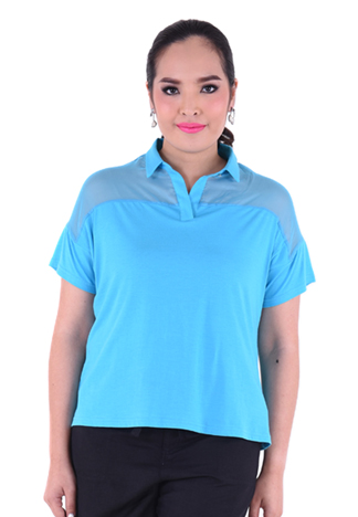 PROUD collar t-shirt with organdy light blue
