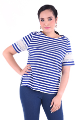 PROUD stripe t-shirt with lace blue/white