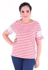 PROUD stripe t-shirt with lace pink/white